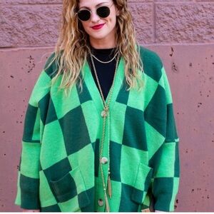 Dressed in LALA Green Checkered Cardigan